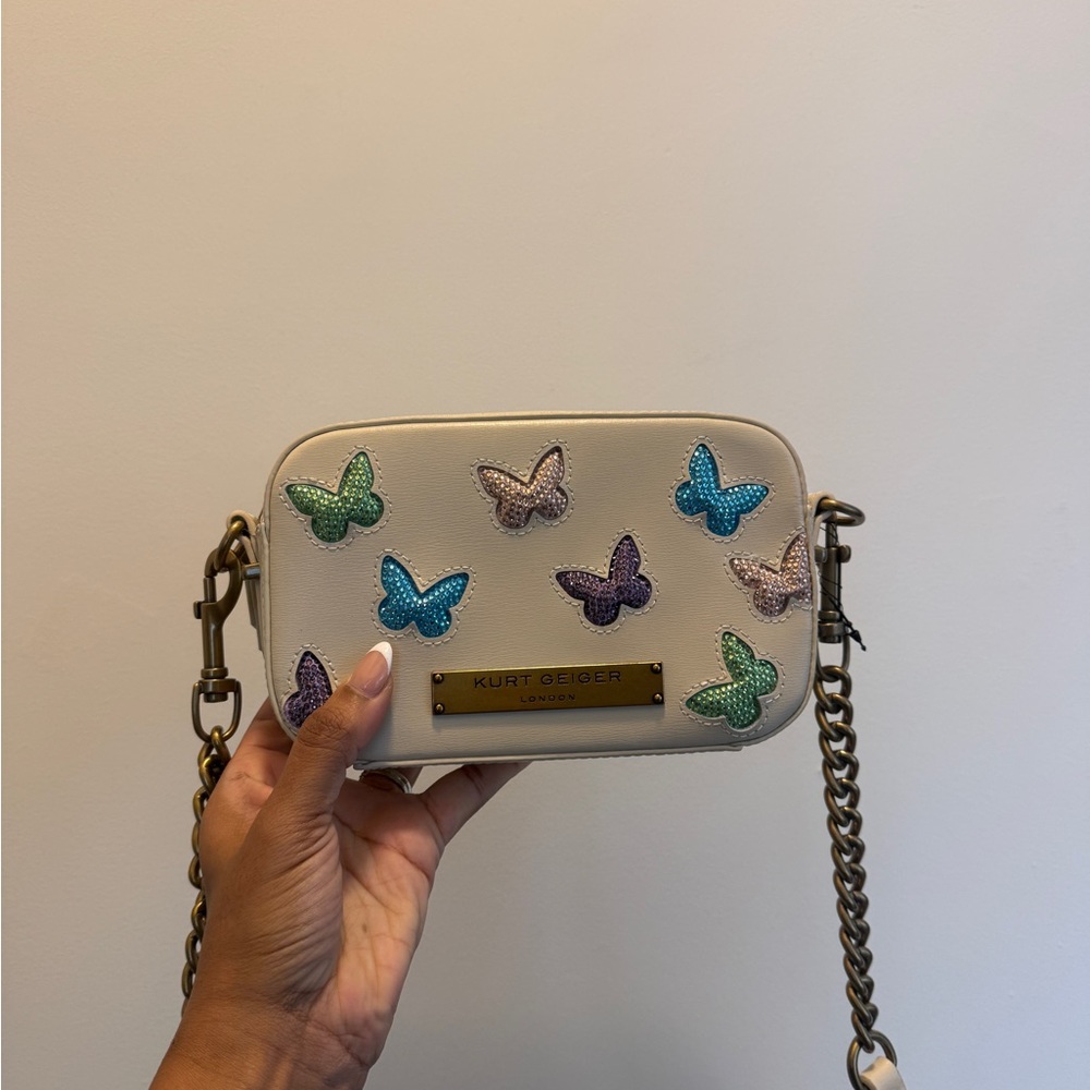Kurt Geiger Cream Crossbody Bag with Multicolor Butterflies